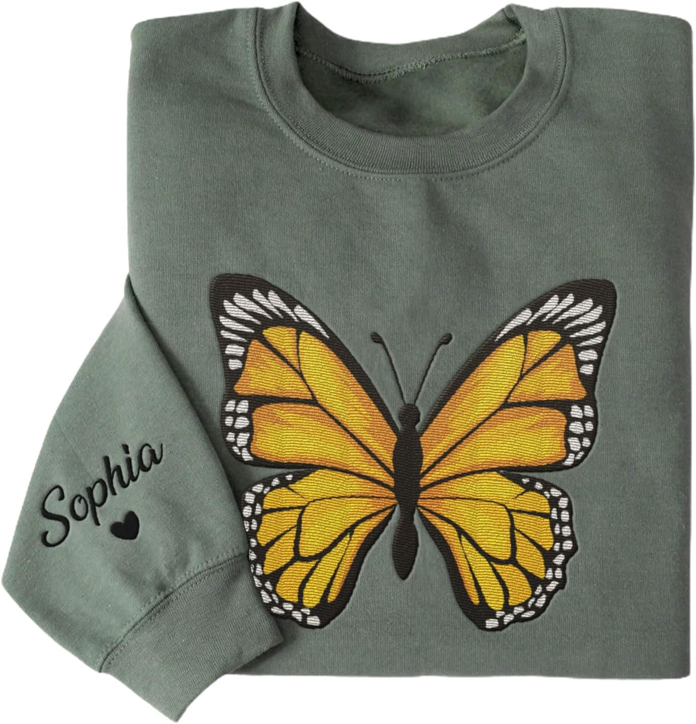 Podagree Personalized Butterfly Embroidered Sweatshirt, Custom Pink Butterfly Hoodie Name FLower Graphic
