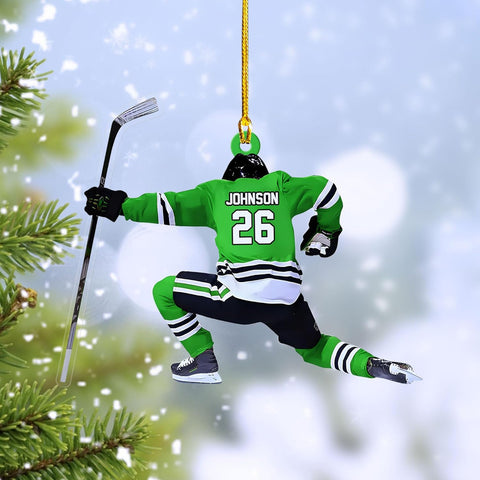 HomeDesign Personalized Hockey Christmas Ornament, Hockey Skates Helmet and Stick, Hockey Player Ornament, Hockey Ornaments, Gift for Hockey Lovers Hockey Ornament Christmas Decor (H1)