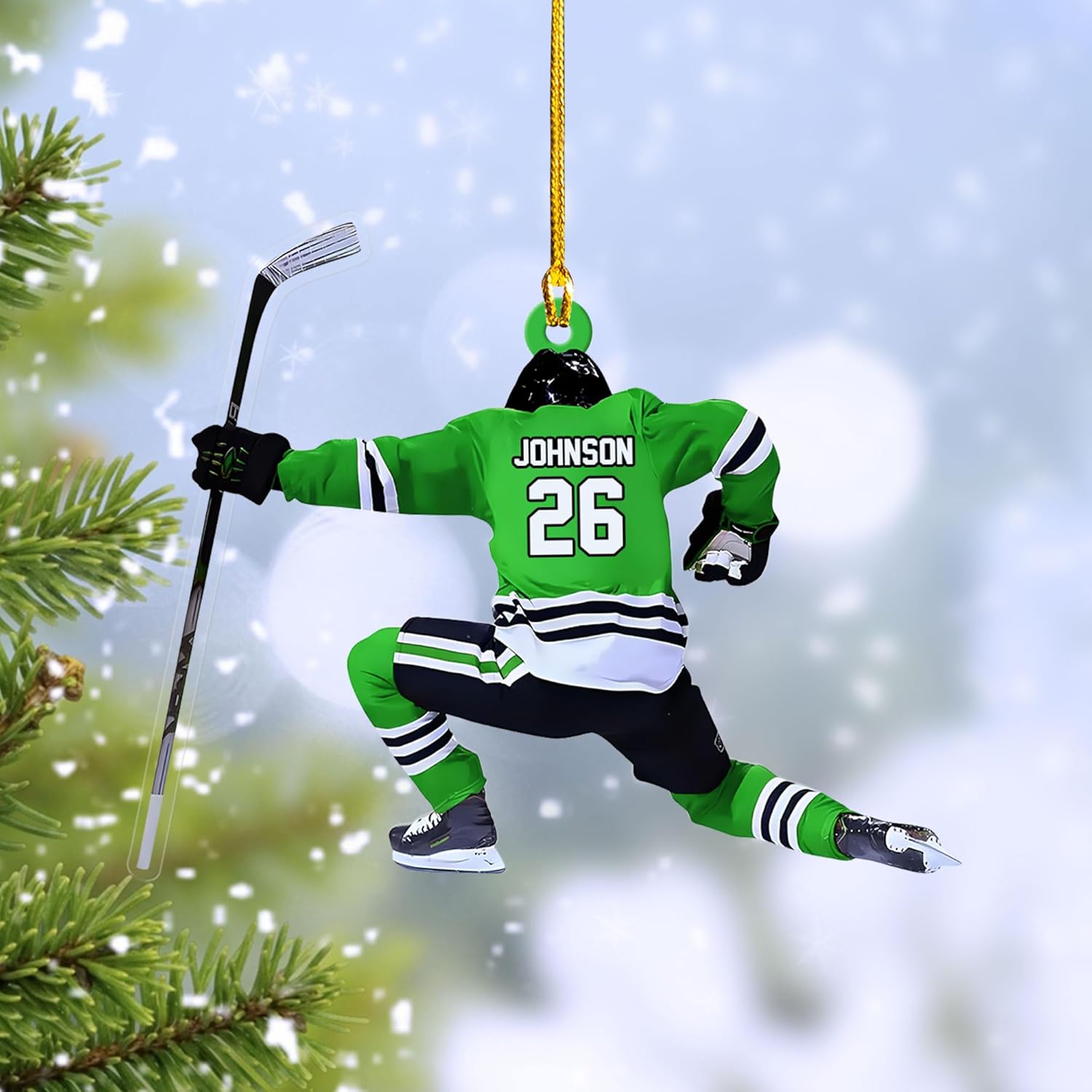 mostprints Personalized Hockey Christmas Ornament, Hockey Skates Helmet and Stick, Hockey Player Ornament, Hockey Ornaments, Gift for Hockey Lovers Hockey Ornament Christmas Decor (H1)