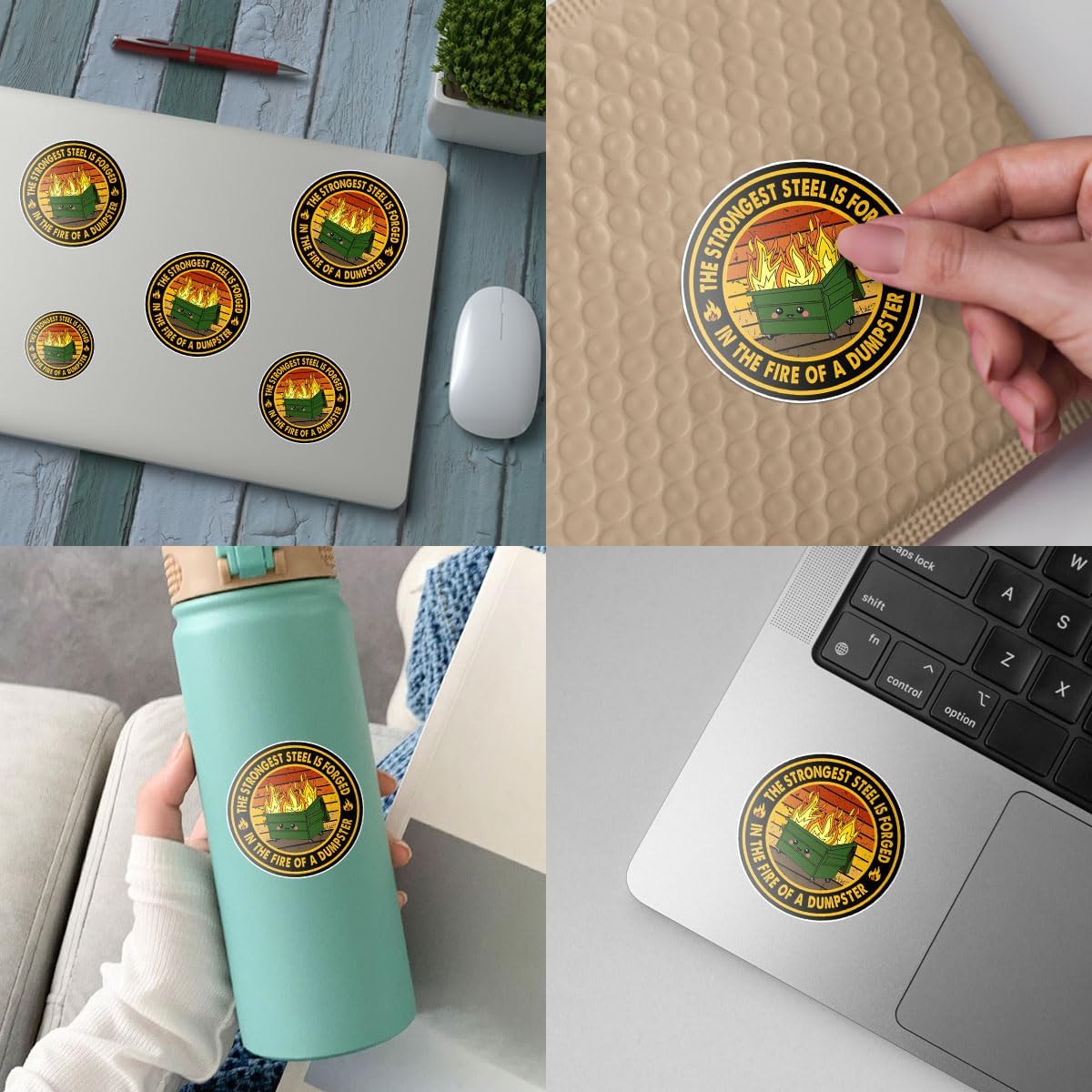 3 Pcs The Strongest Steel is Forged in The Fire of a Dumpster Sticker Vintage Funny, Motivational The Strongest Steel Dumpster Fire Patch Stickers for Laptop Bottle Phone Car Helmet Hard Hat 3"x3"