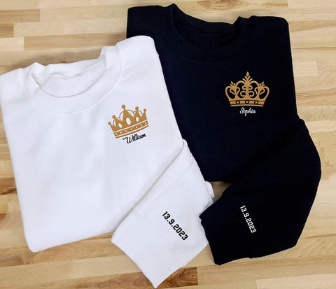 Leeprints Personalized Couple Embroidered Sweatshirt, Roman Numeral Anniversary For Couples Matching Gifts With Initial Heart