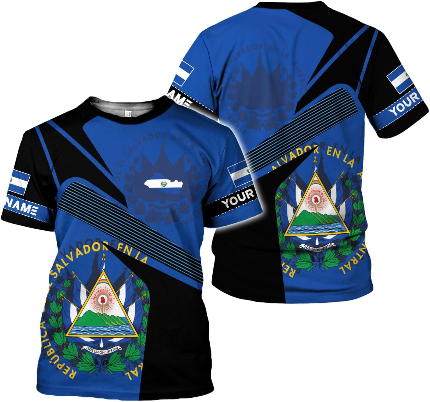 Ligthuy Personalized Name El Salvador Shirt 3D, El Salvador Flag Shirt for Men Women, Unisex T-Shirts S-5XL
