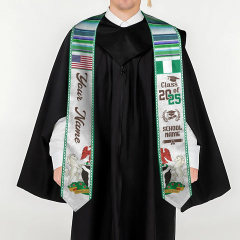Pretyprints Custom Nigerian Graduation Sash, Nigeria Graduation Stole Customize, Nigerian American Flag Graduation Sash 2025