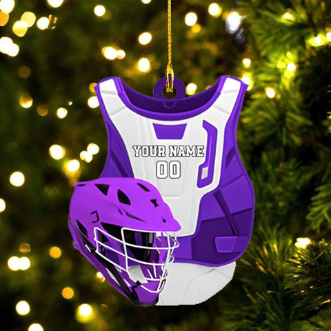 HomeDesign Personalized Lacrosse Ornament, Lacrosse Amor Shape Flat Ornament, Lacrosse Helmet Ornaments, Gifts for Lacrosse Lovers, Lacrosse Players, Lacrosse Christmas Ornament (LA 6)