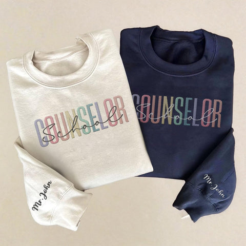 Custom Counselor Embroidered Sweatshirt Retro First Day of School Gift Her Historical Black Casual Long Sleeve Pullover Women