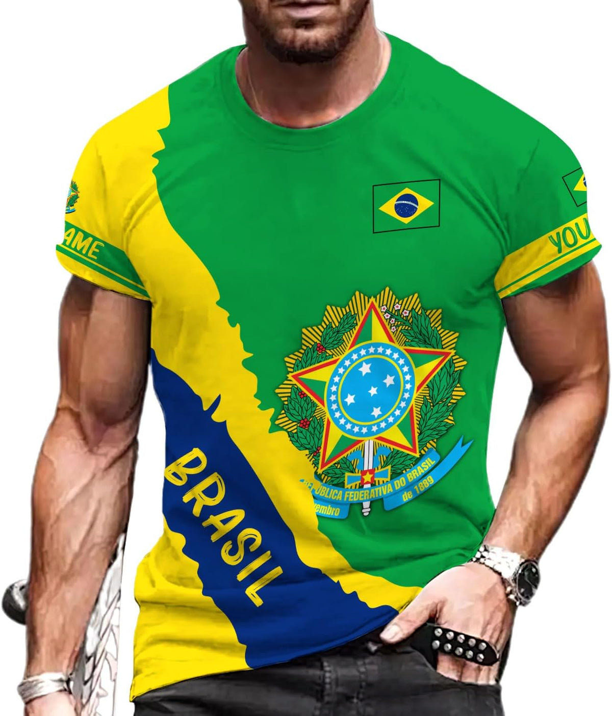 Mostprints Personalized Name Brazil Shirt 3D, Brasil Shirt Flag Custom Name Brazilian Shirt for Men and Women Unisex S-5XL
