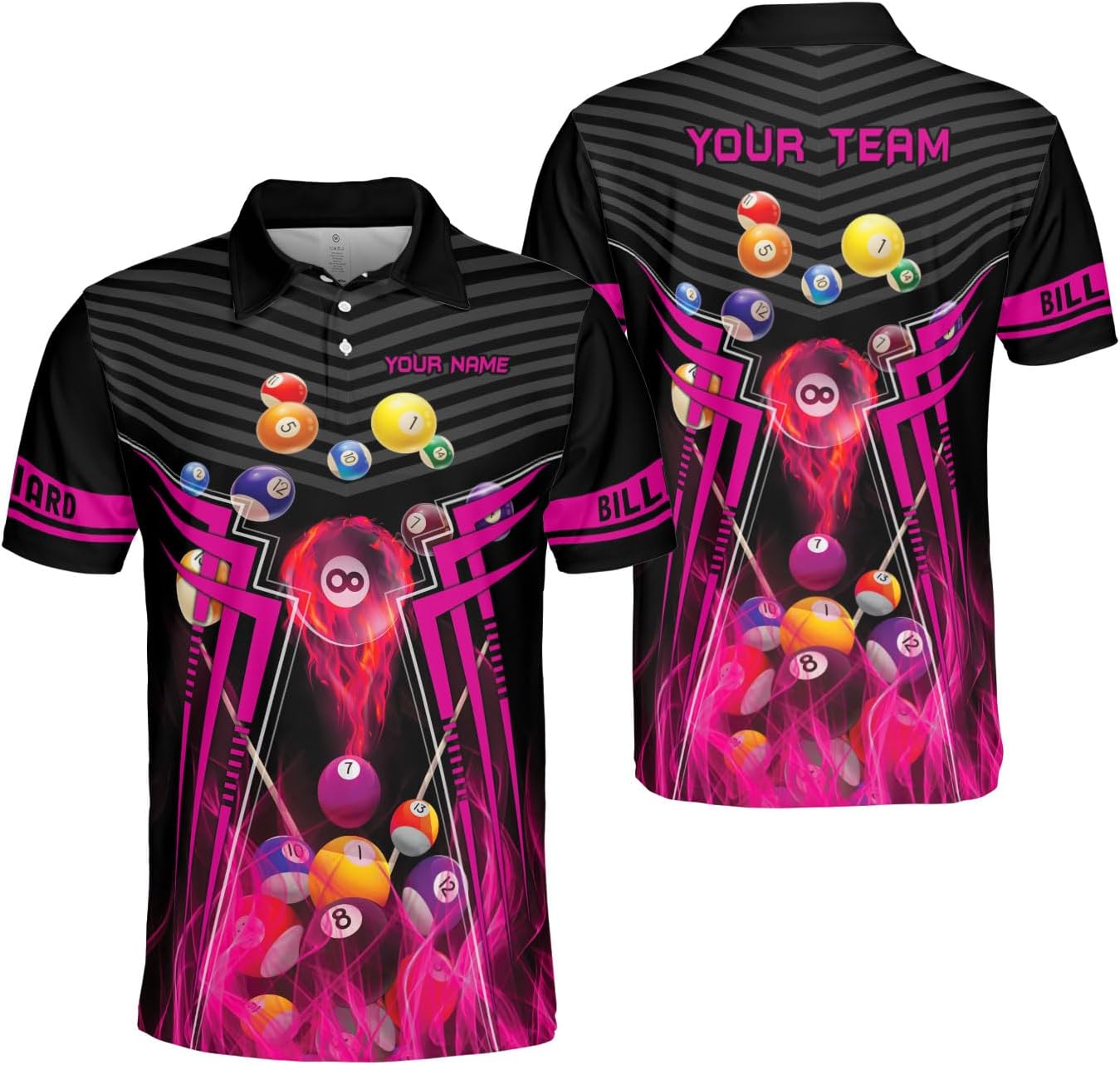 Custom Billiard Polo Shirts for Men Women Personalized Name Team 8 Ball Shirt Billiards Apparel Pool 3D Tshirts Gifts Players