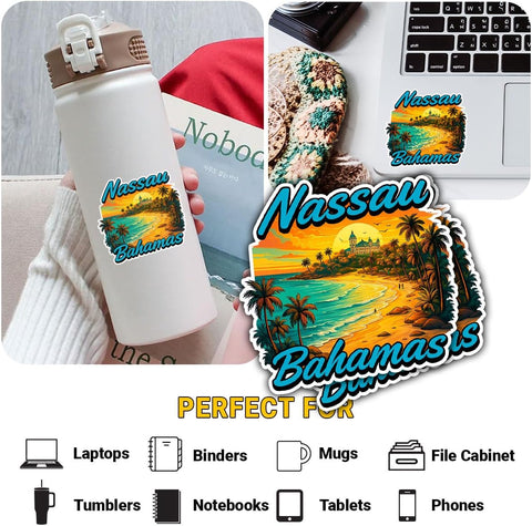 Nassau Bahamas Sunset Beach 3" Sticker, Tropical Island Travel Souvenir Vinyl Decal Waterproof for Laptop, Water Bottle, Luggage, Notebook, Car, Scrapbook – Gift for Beach Lovers