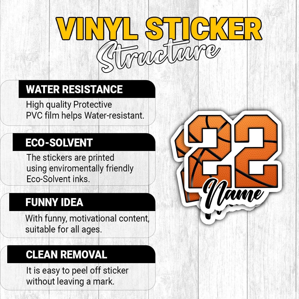 Personalized Basketball Sticker Custom Basketball Stickers for Boys Girl Sport Gift Basketballs Name Number Vinyl Stickers Player Team Decal for Laptop Water Bottles Toolbox Phone Car (Bkb4)