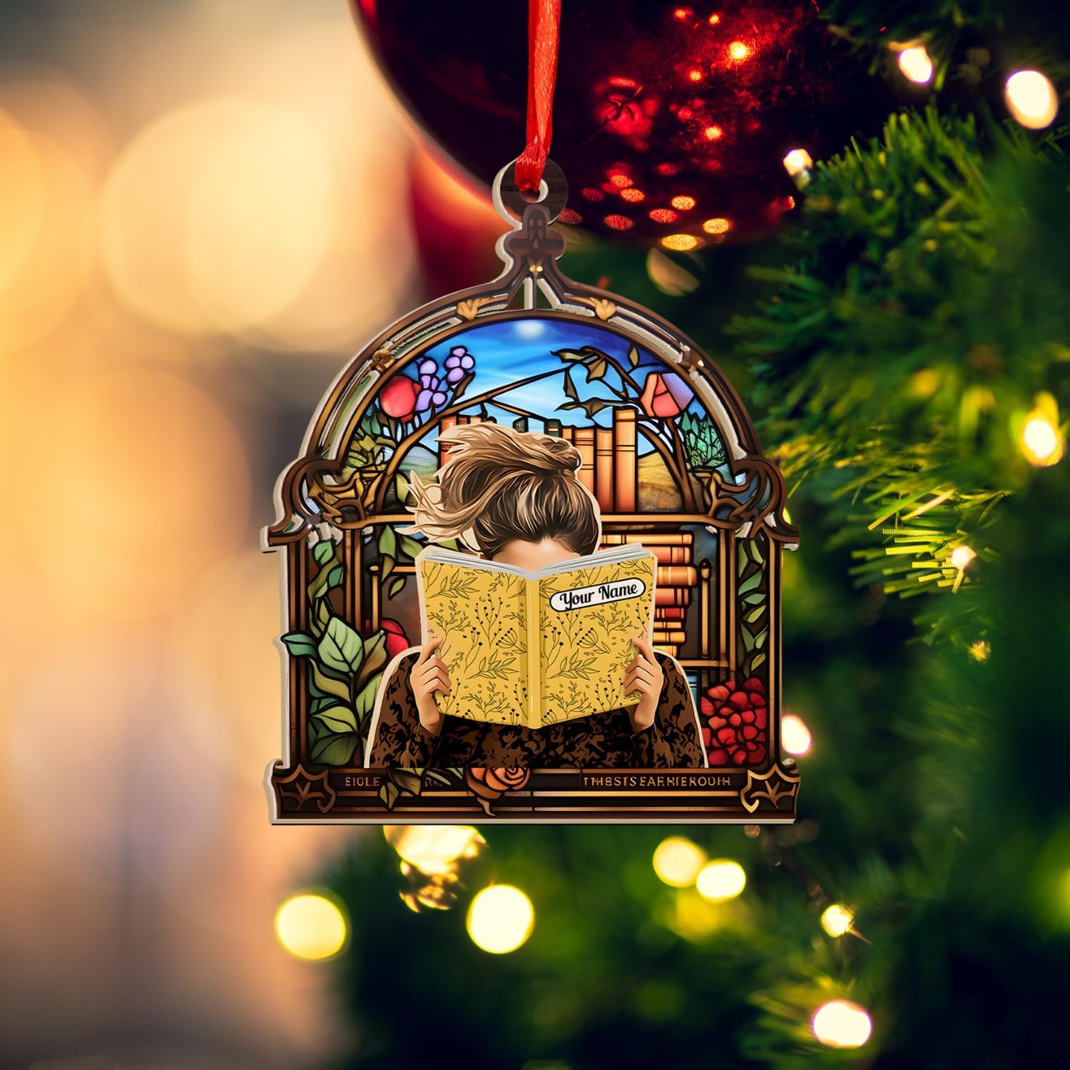 MAPrints Personalized Book Lovers Heart Ornament, Reading Book Xmas Suncatcher Ornament 2024, Bookshelf Ornament Gift for Her Librarian 2D Flat Printed Wood Book Lovers Ornament (Book 6)