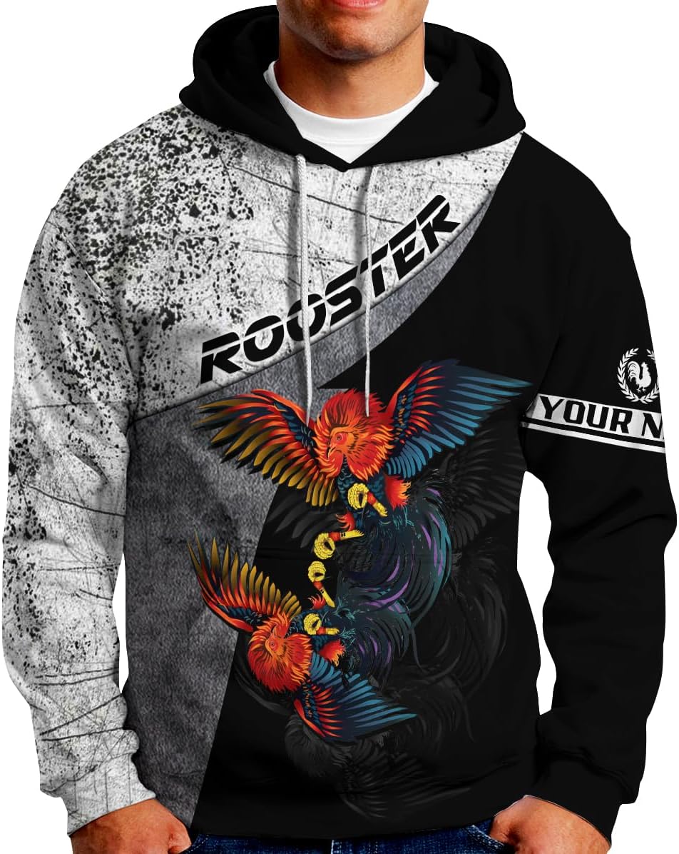 Mostefy Personalized Name Rooster Hoodie 3D, Gallos De Pelea, Chicken Sweatshirt, Chicken Hoodie for Men and Women S-5XL