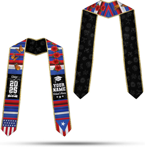 Personalized Puerto Rican Graduation Stole, Puerto Rican Graduation Sash 2025, Puerto Rico Graduation Sash