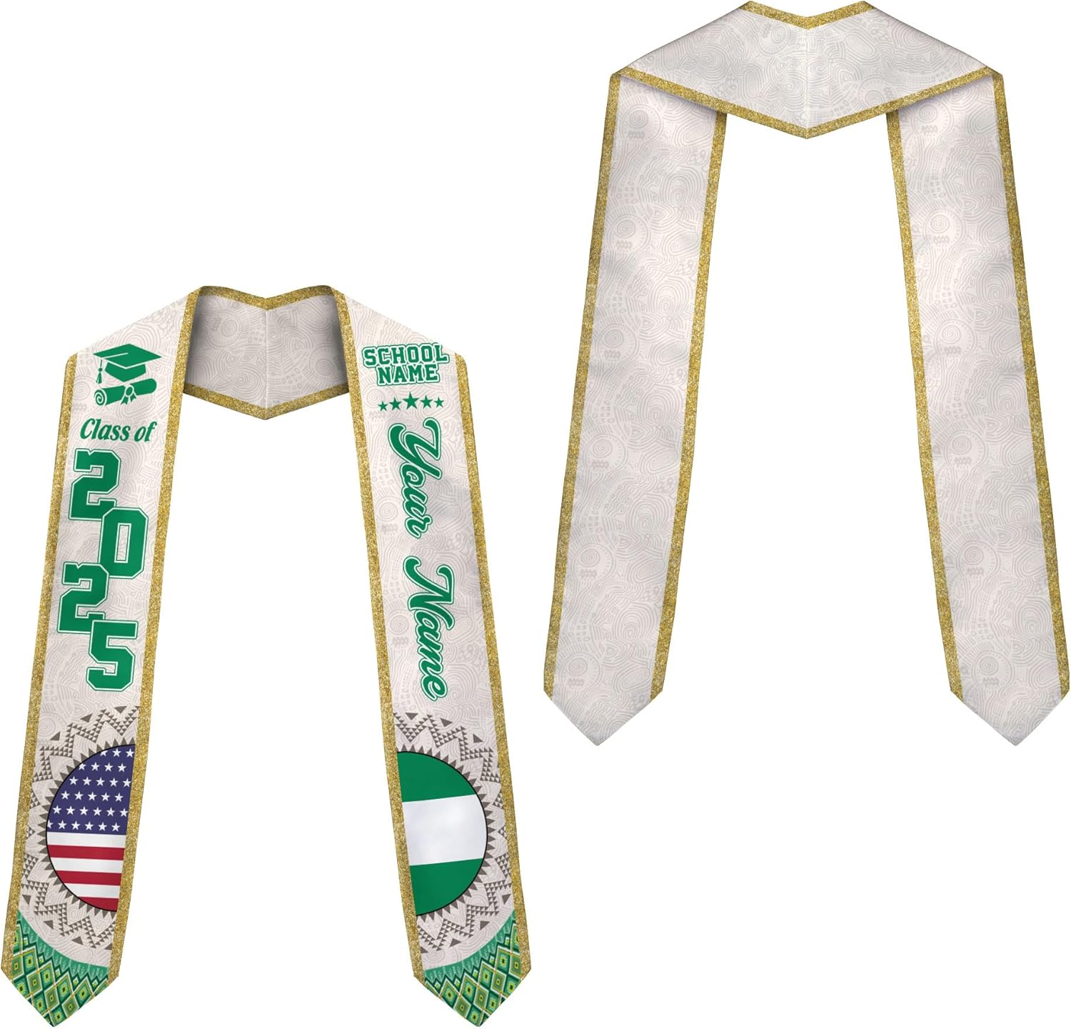 Pretyprints Custom Nigerian Graduation Sash, Nigeria Graduation Stole Customize, Nigerian American Flag Graduation Sash 2025