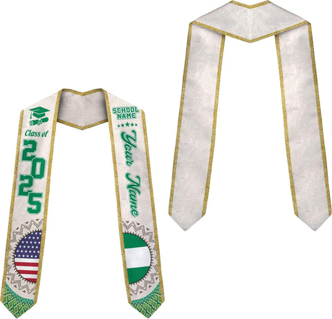 Pretyprints Custom Nigerian Graduation Sash, Nigeria Graduation Stole Customize, Nigerian American Flag Graduation Sash 2025