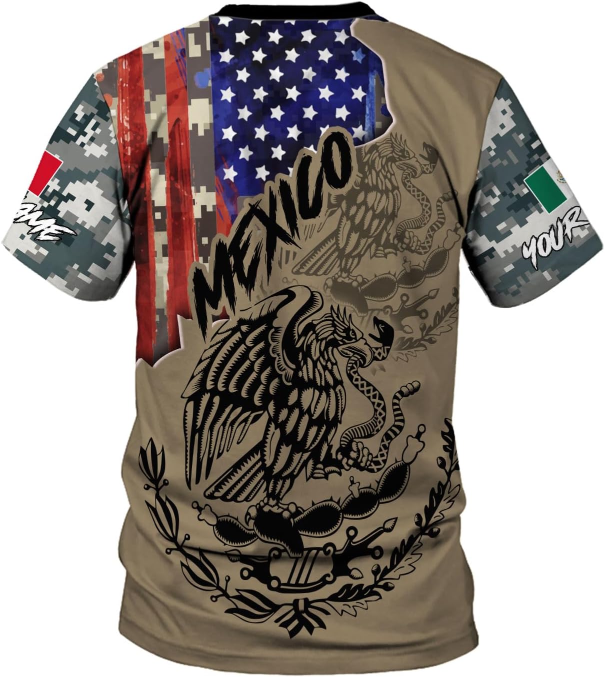 Mostprints Personalized Name Mexican Shirts 3D Customized Mexico Shirt US Flag, Mexican Shirts for women Unisex