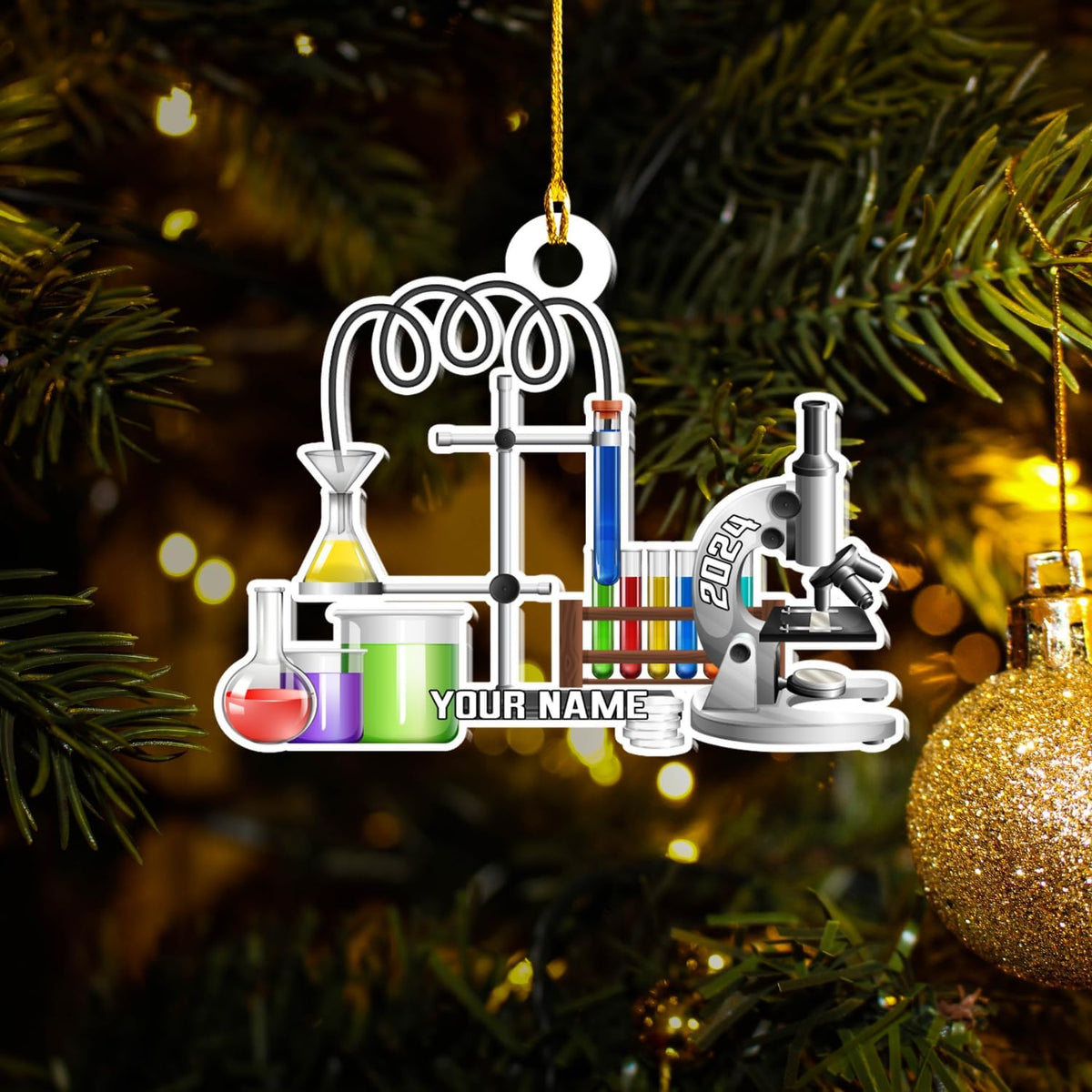 Pretyprints Personalized Chemistry Glass Shape Flat Ornament, Biological Science Christmas Ornament, Chemistry Ornament Scientist Ornament for Chemistry Lover (Style 23)