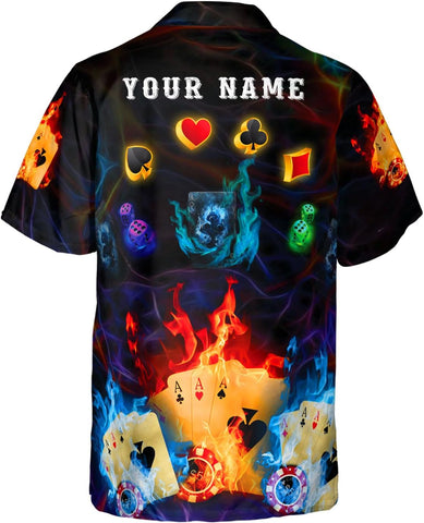 Custom Poker Hawai Shirts for Men Poker Hawaiian Shirt Gambling Casino Fire Short Sleeve Button Down Shirt Summer Beach Shirt