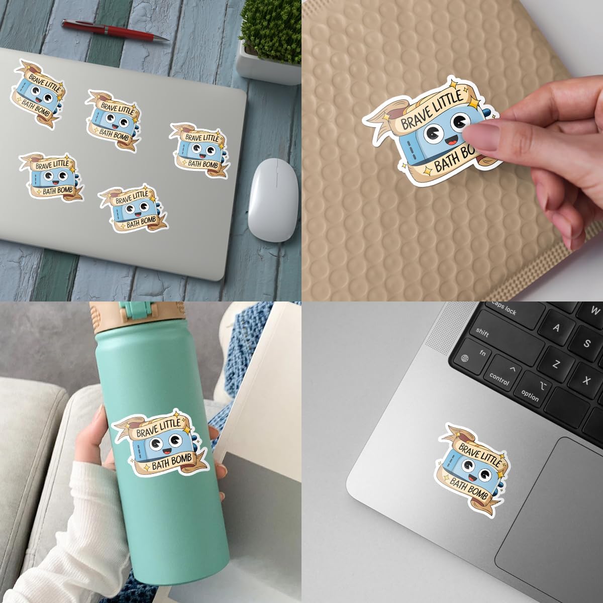 3 Pcs Brave Little Bath Bomb Sticker, Mental Health Inappropriate Stickers, Funny Sarcastic Dark Humor Stickers - Vinyl Sticker 3x3 for Water Bottles Laptop Phone Car Helmet Hard Hat