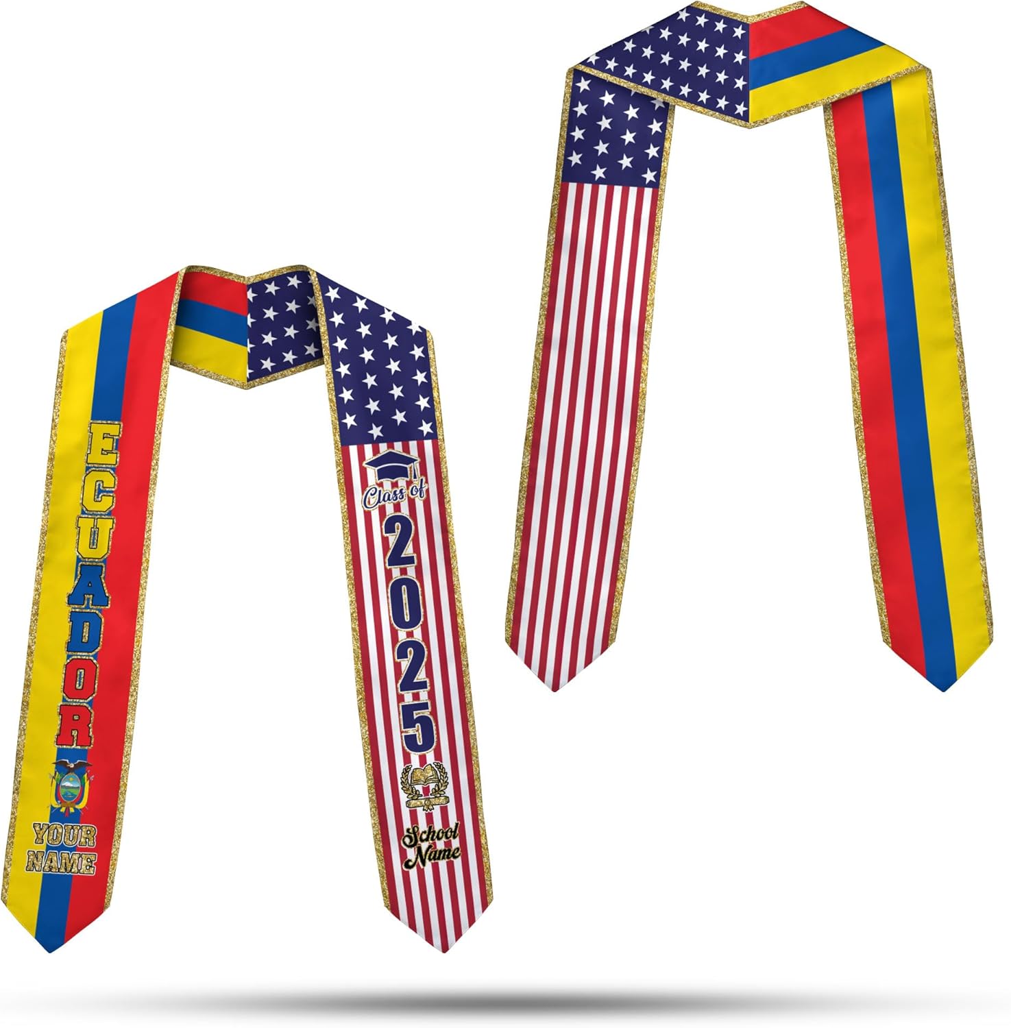 Pretyprints Ecuador Graduation Stole, Ecuadorians American Flag Graduation Sash 2025, Ecuadorians Graduation Sash