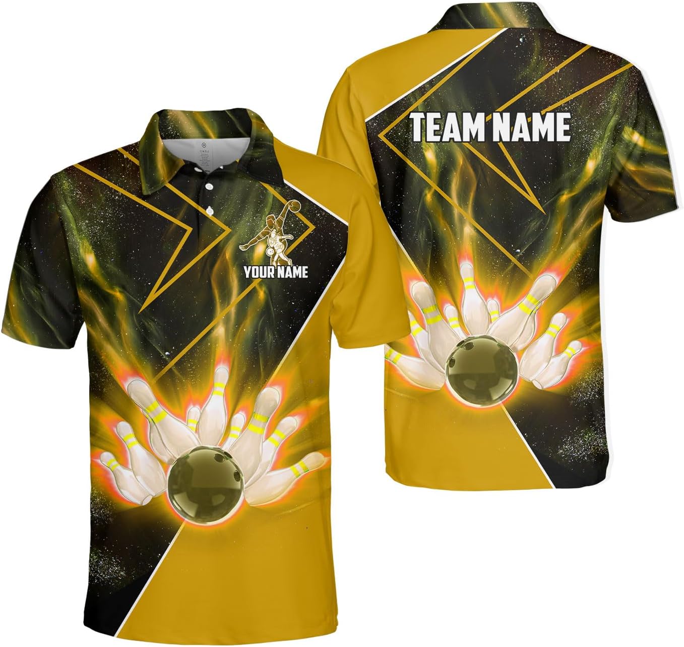Personalized Name Bowling Polo Shirts 3D for Men & Women, Custom Bowling Shirts for Team, Bowling Team Polo Shirt (PE + 3-5% Spandex, PL98)