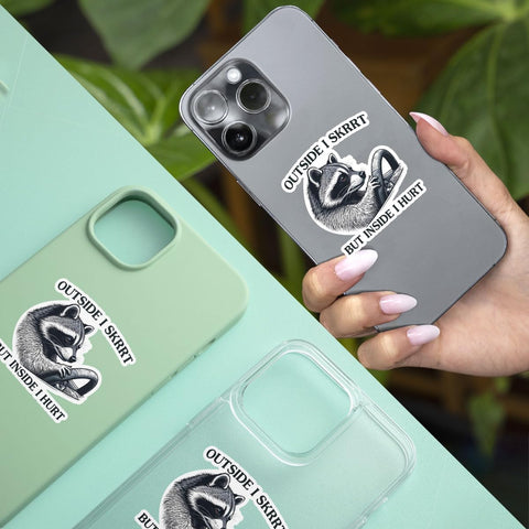 (3 Pcs) Outside I Skrrt But Inside I Hurt Raccoon Driving, Funny Raccoon Gifts Waterproof Vinyl Sticker Decal - Stickers for Laptop Water Bottle Phone Car Window Helmet Vinyl Stickers 3 Inches