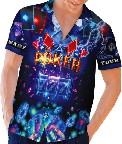 Custom Poker Hawai Shirts for Men Poker Hawaiian Shirt Gambling Casino Fire Short Sleeve Button Down Shirt Summer Beach Shirt