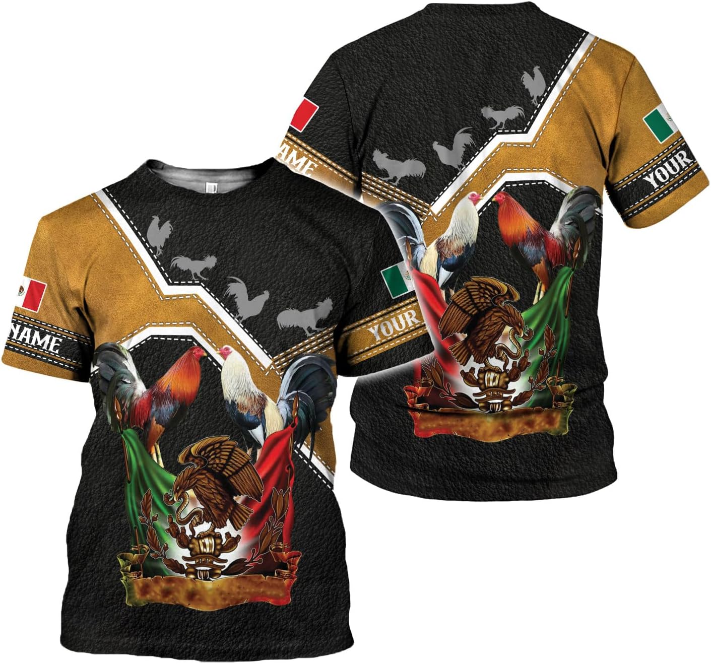 MoonArt Personalized Name Mexican Shirts for Men, Rooster Mexico Shirts for Men, Mexico Shirt Eagle Flag Mexican Eagle