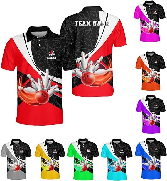 Mostprints Personalized Name Bowling Polo Shirts 3D for Men and Women, Bowling Shirt, Bowling Team T-Shirt