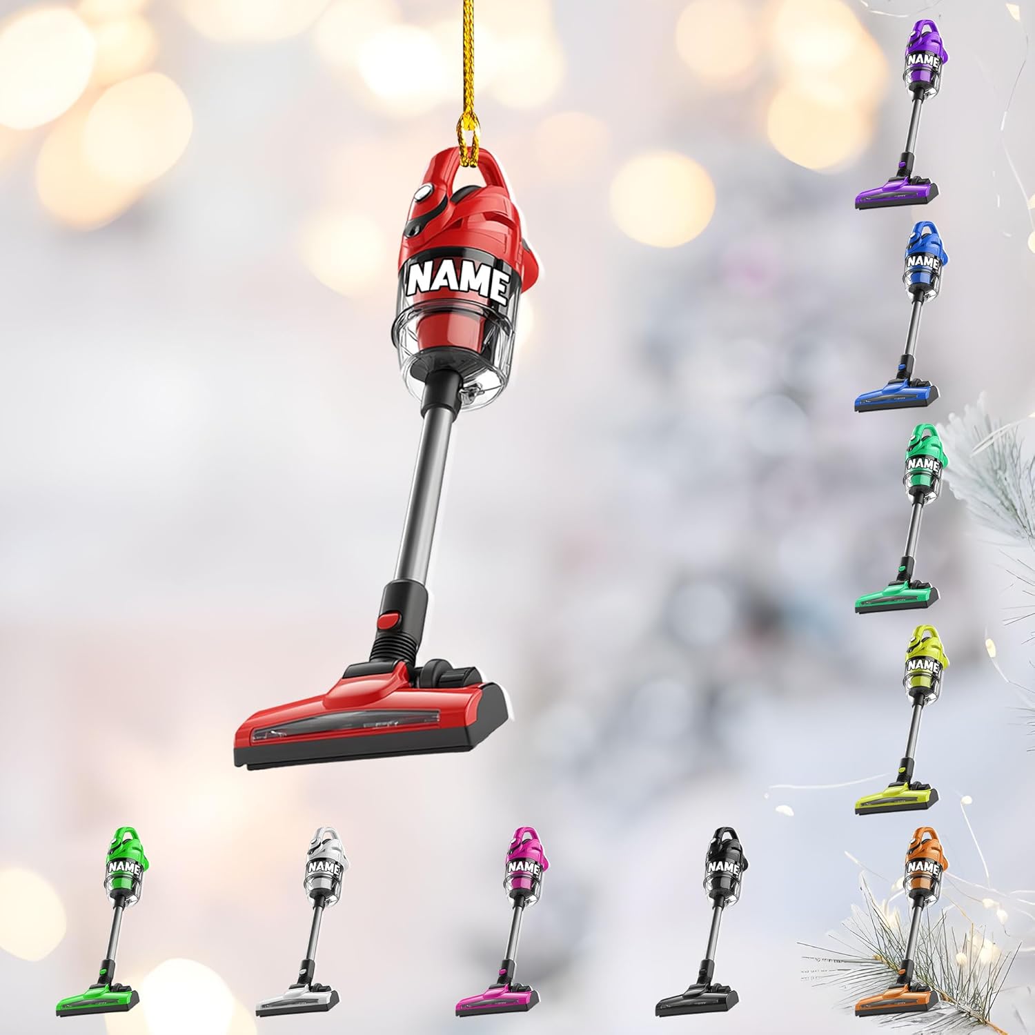 Customized Vacuum Cleaner Christmas Ornament, Cleaning Tools Ornament for Christmas Tree, Gift for Housewife Housekeeper, Holiday Xmas Tree Hanging Decor for Mom Woman Wife (Acrylic, Style 4)