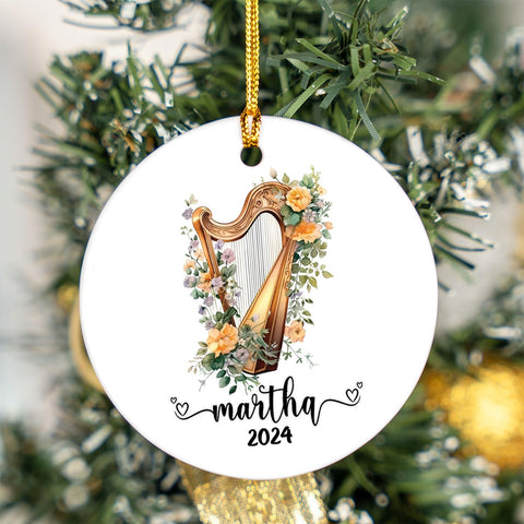 MAPrints Personalized Harp Ceramic Christmas Ornament 2023, Ornament Gift for Harp Player, Harpist Musical Ornament, Christmas Music Student Gifts, Musician Xmas Keepsake Present (Harp 3)