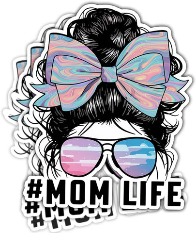 (3pcs) Mom Life Skull Sticker \u2013 Funny Mom Life Car Decal with Messy Bun and Sunglasses, Mama Vinyl Sticker for Laptop, Water Bottle, Car, Phone, Helmet \u2013 Cool Mother Accessories 3 Inch