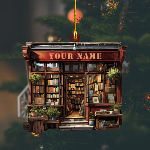 Piratify Personalized Bookshop Ornament, Bookstore Christmas Tree Decorations, Book Lover Gifts, Librarian Ornament, The Bookshop 2D Flat 2024 Christmas Ornaments (Bookshop 3)