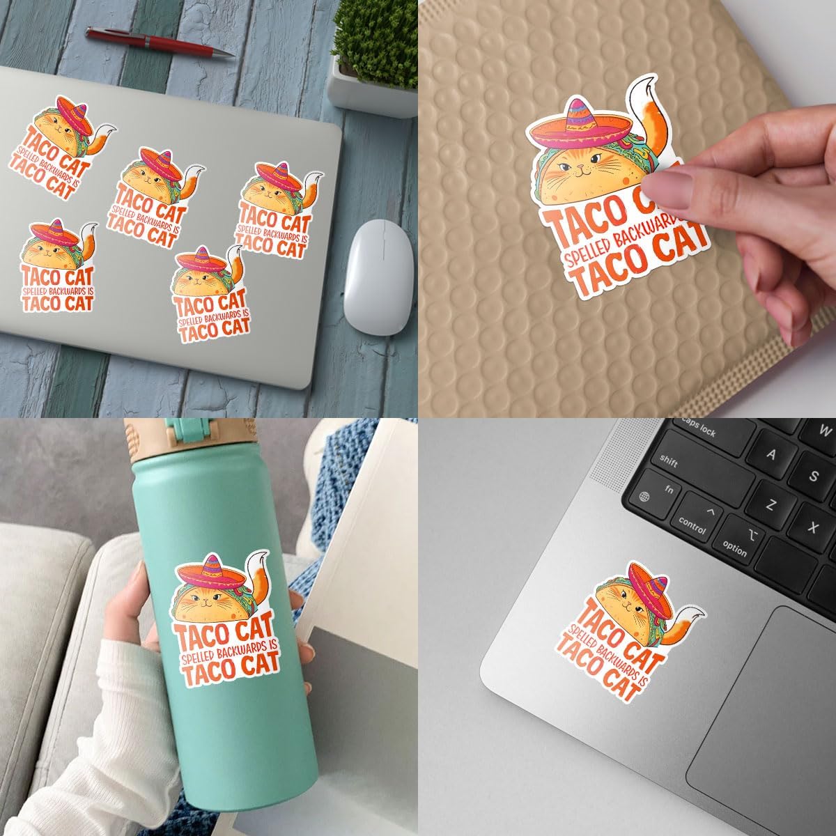(3Pcs) Taco Cat Spelled Backwards is Taco Cat Sticker, Taco Bumper Sticker Tacos Decal, Mental Health Awareness Sticker, Cat Therapy Sticker - Stickers for Laptop Water Bottle Phone Car Window Helmet