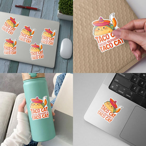 (3Pcs) Taco Cat Spelled Backwards is Taco Cat Sticker, Taco Bumper Sticker Tacos Decal, Mental Health Awareness Sticker, Cat Therapy Sticker - Stickers for Laptop Water Bottle Phone Car Window Helmet