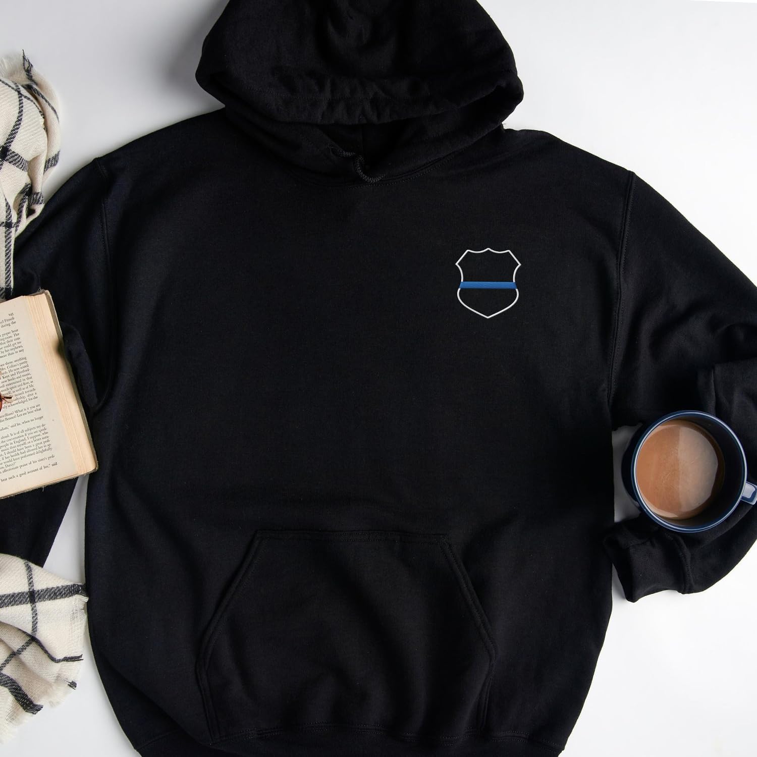 Police Personalized Embroidered Sweatshirt, Thin Blue Line Flag Embroidered Hoodie For Police Gift Love Police Officer Shirt