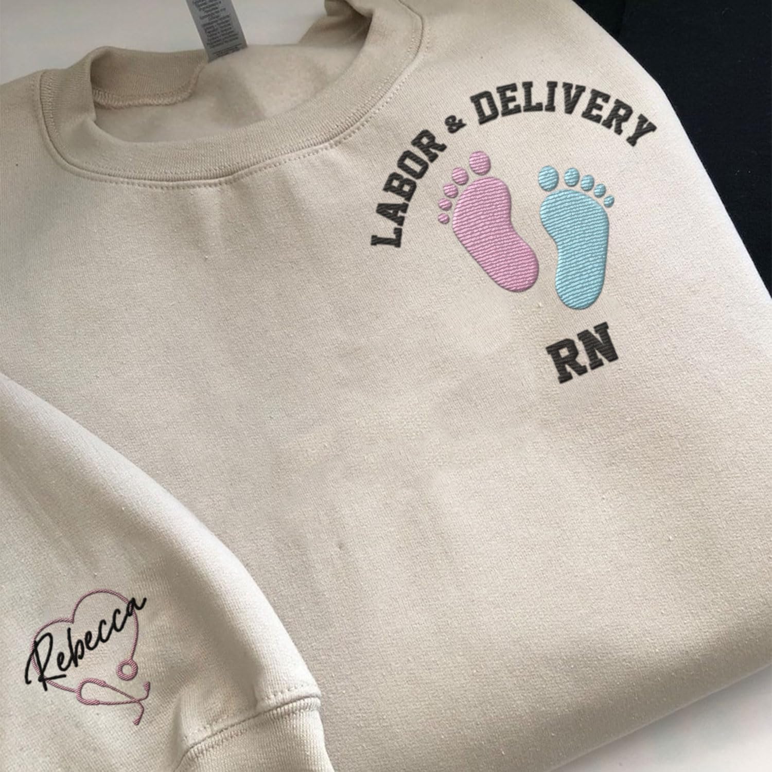 Suseaz Personalized Labor and Delivery Nurse Embroidered Sweatshirt, LD Sweatshirt Hoodie, L&D Sweater for Women