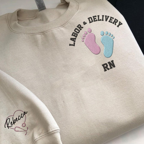 Suseaz Personalized Labor and Delivery Nurse Embroidered Sweatshirt, LD Sweatshirt Hoodie, L&D Sweater for Women