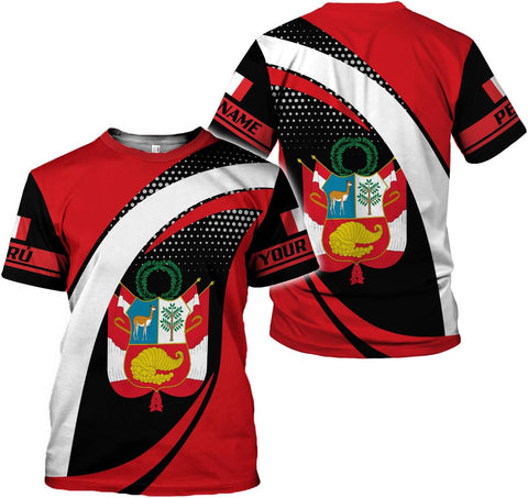 Woseprints Personalized Name Peru T-Shirts, Peru Flag Pride 3D T-Shirt for Men & Women