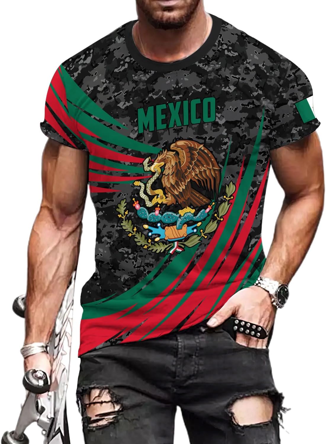 RoyalBro Personalized Mexico Shirt, Camisas de Mexico Customized Mexican Shirts Mexican Flag Mexico 3D Shirt for Men Women
