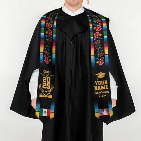 Custom Mexican Graduation Sash, Mexico Graduation Stole Customize Photo, Mexican American Flag Graduation Sash 2025