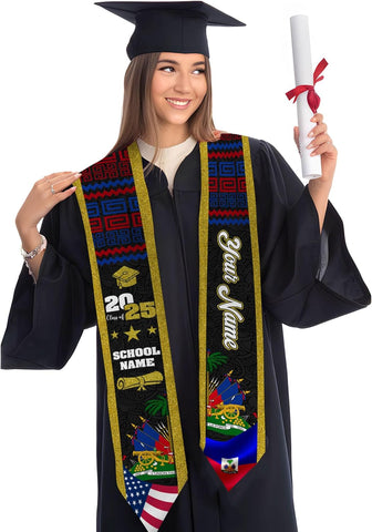 Pretyprints Haitians Graduation Sash, Haiti Graduation Stole Custom, Personalized Haitians American Flag Graduation Sash 2025