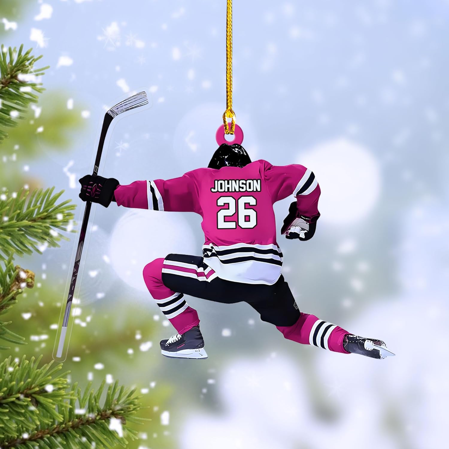 mostprints Personalized Hockey Christmas Ornament, Hockey Skates Helmet and Stick, Hockey Player Ornament, Hockey Ornaments, Gift for Hockey Lovers Hockey Ornament Christmas Decor (H1)