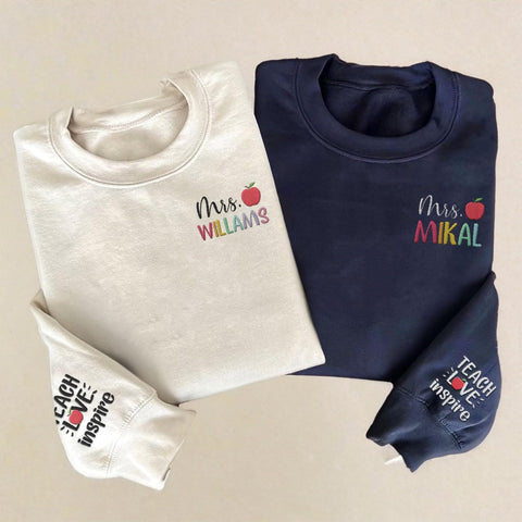 Suseaz Personalized Embroidered Teacher Sweatshirts For Women, Teach Sweatshirt, Teacher Holiday Sweatshirts Gift For Teacher