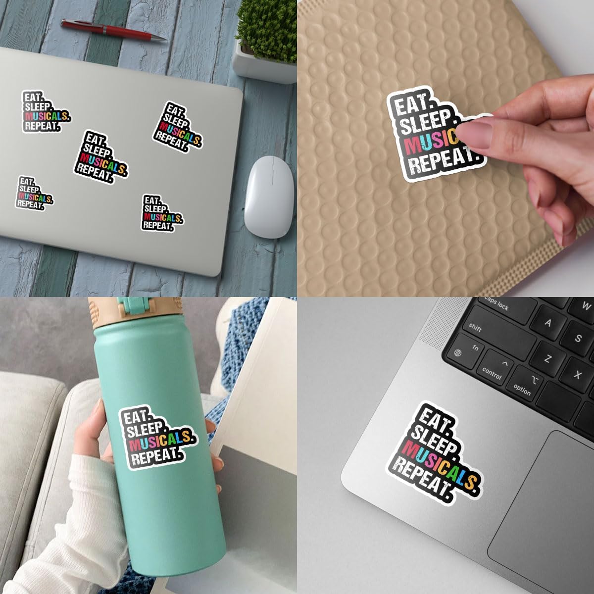 3Pcs Eat Sleep Musicals Repeat Sticker Musical Theatre Stickers for Laptop Musician Gift Drama Theater Gifts Musical Laptop Stickers Theater Musicals Decal for Laptop Phone Car Hard Hat 3"x3"