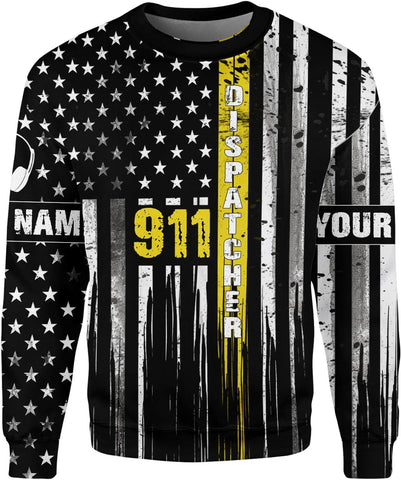 Personalized 911 Dispatcher 3D Shirt, Custom Dispatcher 3D T-Shirt, Thin Gold Line Flag 3D Shirts, Dispatcher Hoodie for Men