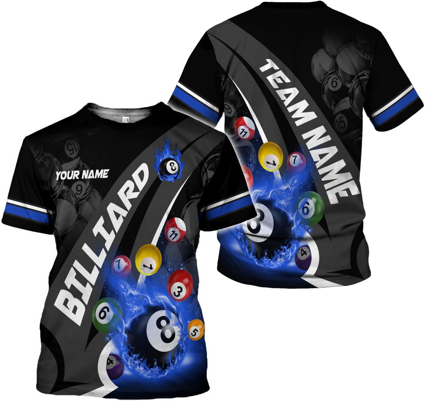 AOVL Personalized Billiard Shirts 3D Billiard Shirt Custom Billiard Flag Shirt Men's Pool Billiards Shirt 8 Ball Men Women