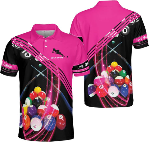 AOVL Personalized Name Billiard Polo Shirt Billiard Shirts Custom Billiard Flag Polo Shirt Men's Pool Billiard Gifts for Dad