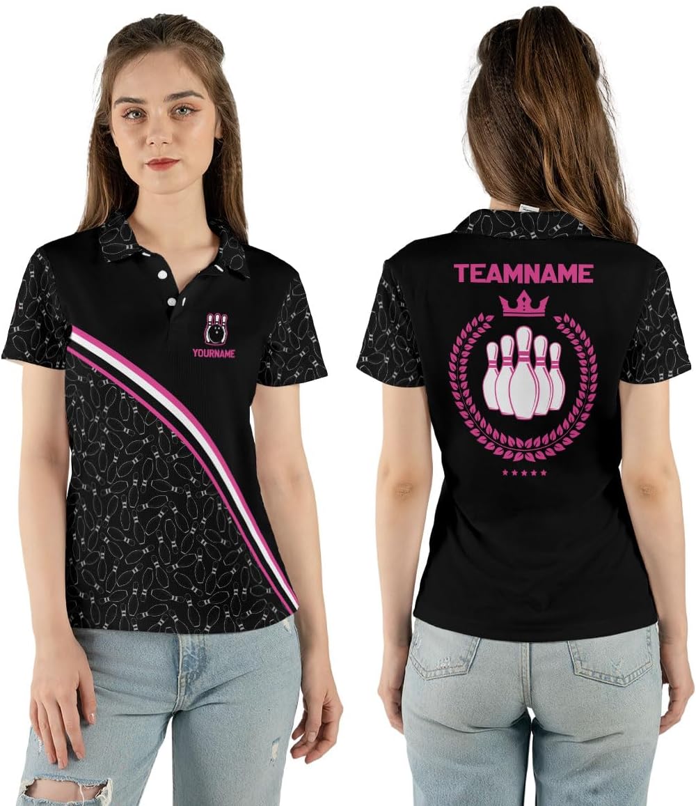 Personalized Bowling Shirts for Women, Custom Name Women Bowling Jersey, Ladies Bowling Polo Shirt for Team
