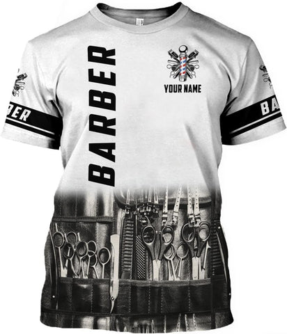 Personalized Name Barber 3D All Over Printed Shirts for Men & Women, Hair Stylist Shirt Gift for Barbershop