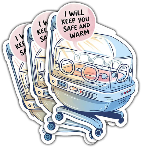 (3PCS) I Will Keep You Safe and Warm Sticker, Gifts Medical Neonatal Stickers Incubator Baby Illustration for NICU Teams and Healthcare Heroes Car Decal for Laptop Tumbler Water Bottle 3 Inch